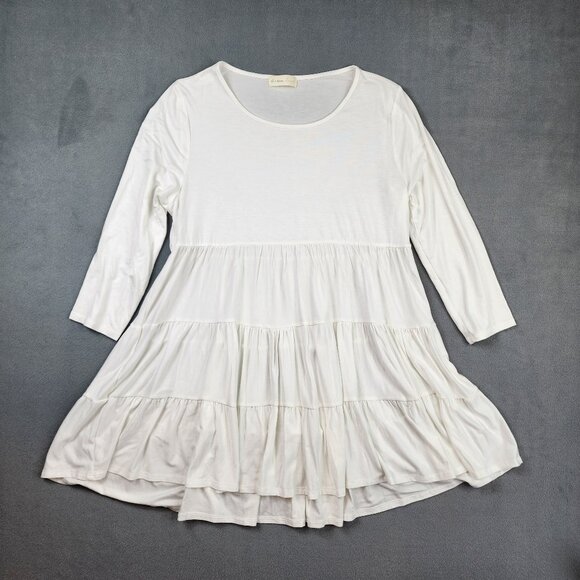 Perfect Peach White Midi Dress Women's Large Flowy Tiered Boho Stretch - Picture 1 of 8